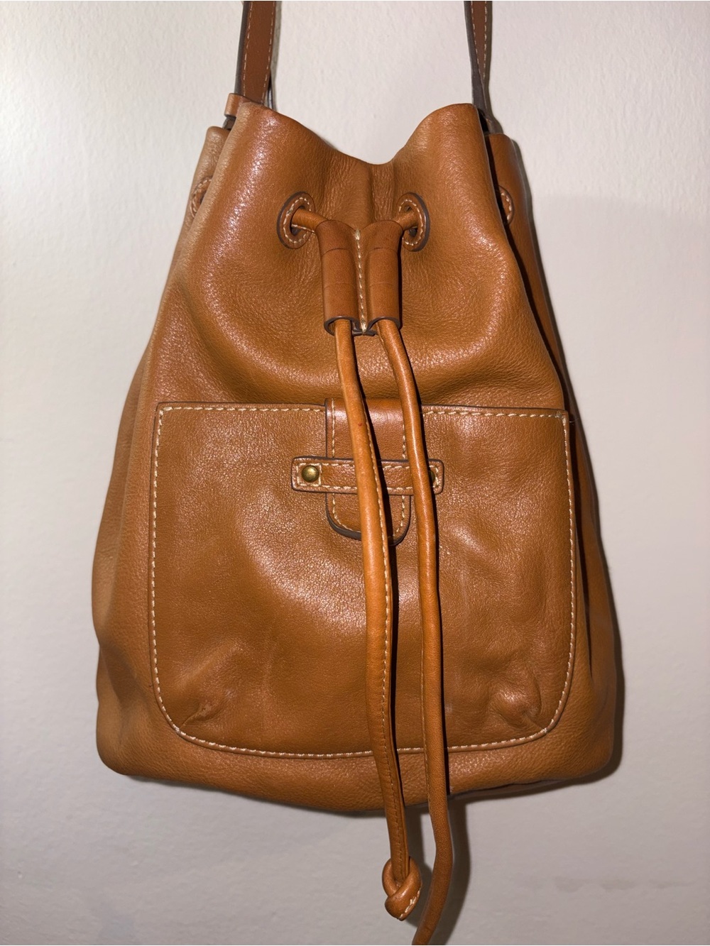 Frye Cognac Leather Drawstring Hobo